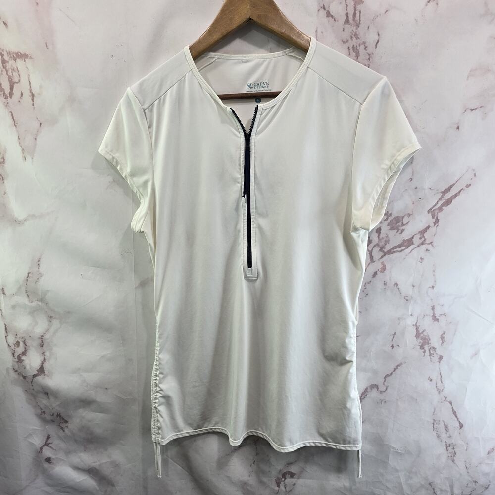 Carve Designs Rashguard Womens Large White Short Sleeve Surf Swim Sun Shirt